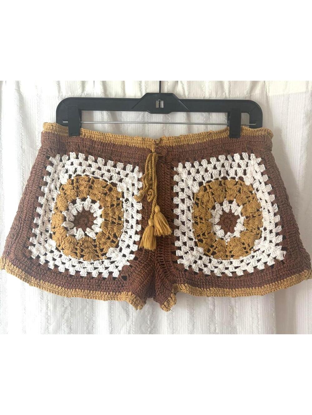 Zara Crochet Shorts Brown and Cream Size Small #70s #summer